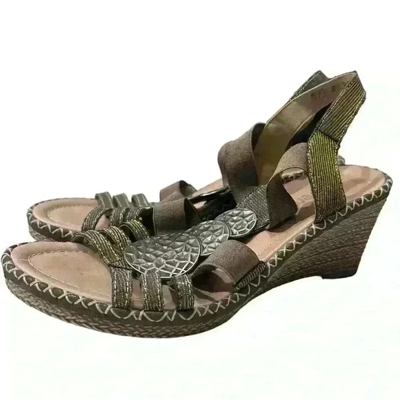 Remonte Ladies Grey / Silver Open‎ Toe Remonte Summer  Wedge Sandals sz 37 sz 6 - Picture 5 of 6